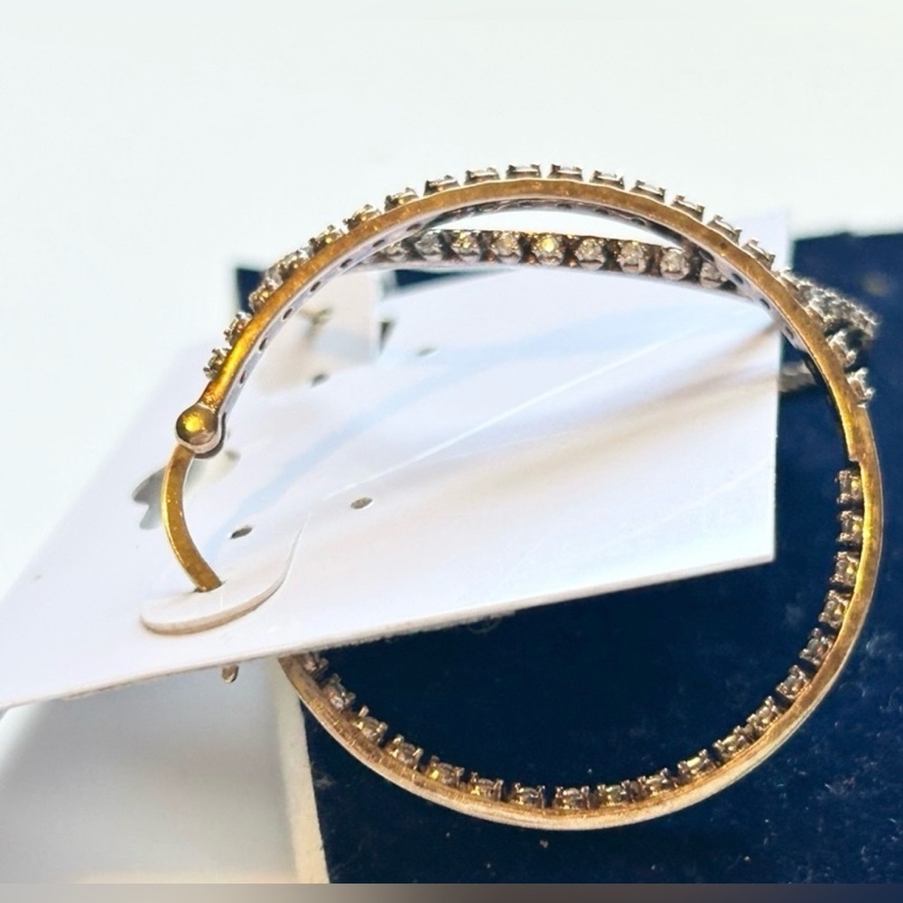 Dee Berkley Gold Vermeil Inside Out CZ Crystal Hoop Earrings 925 Sterling Silver - Picture 14 of 15